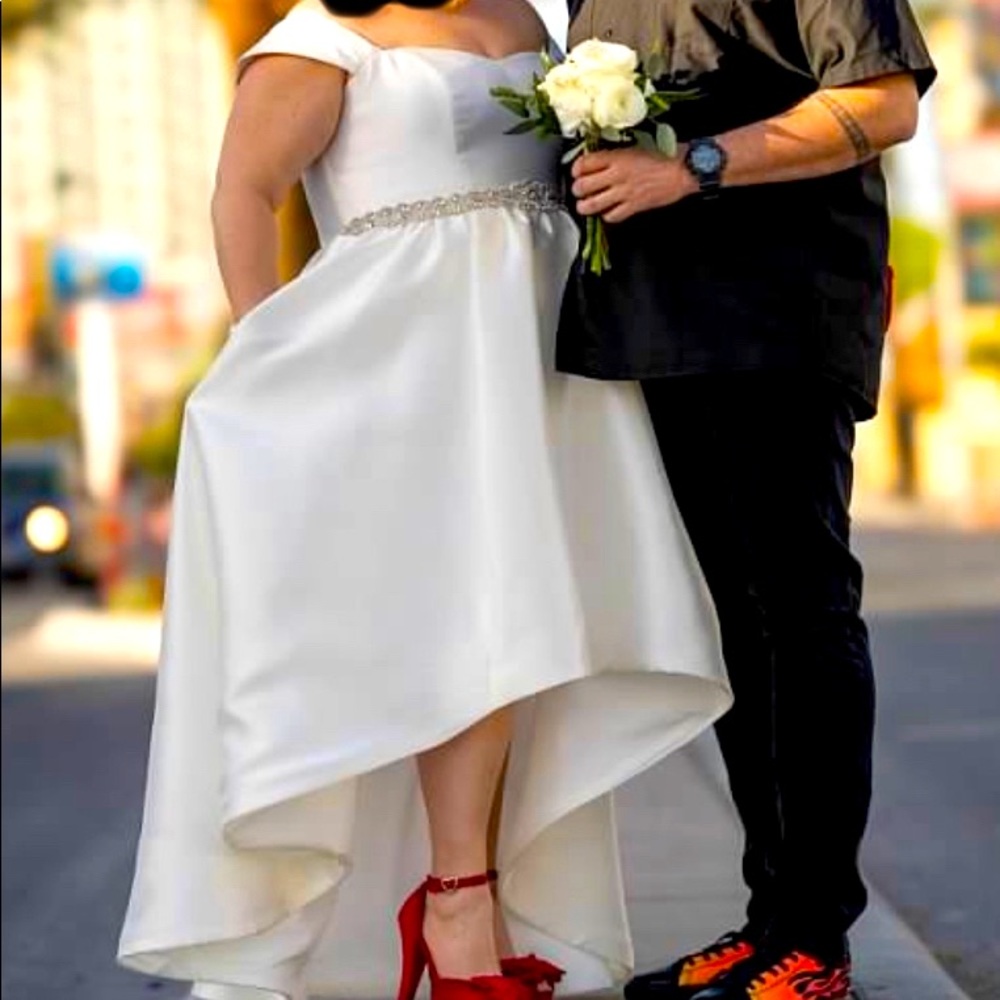 Retro Style Ivory High-Low Satin Wedding Dress